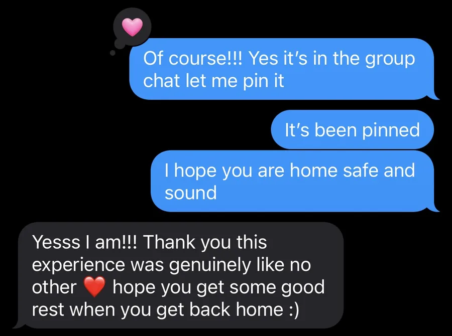 Text from a retreater about an unforgettable experience